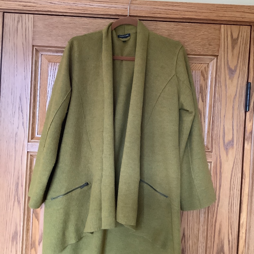 Eileen Fisher 100% Merino Wool Goldish/Green Jacket...With side zipper pockets!